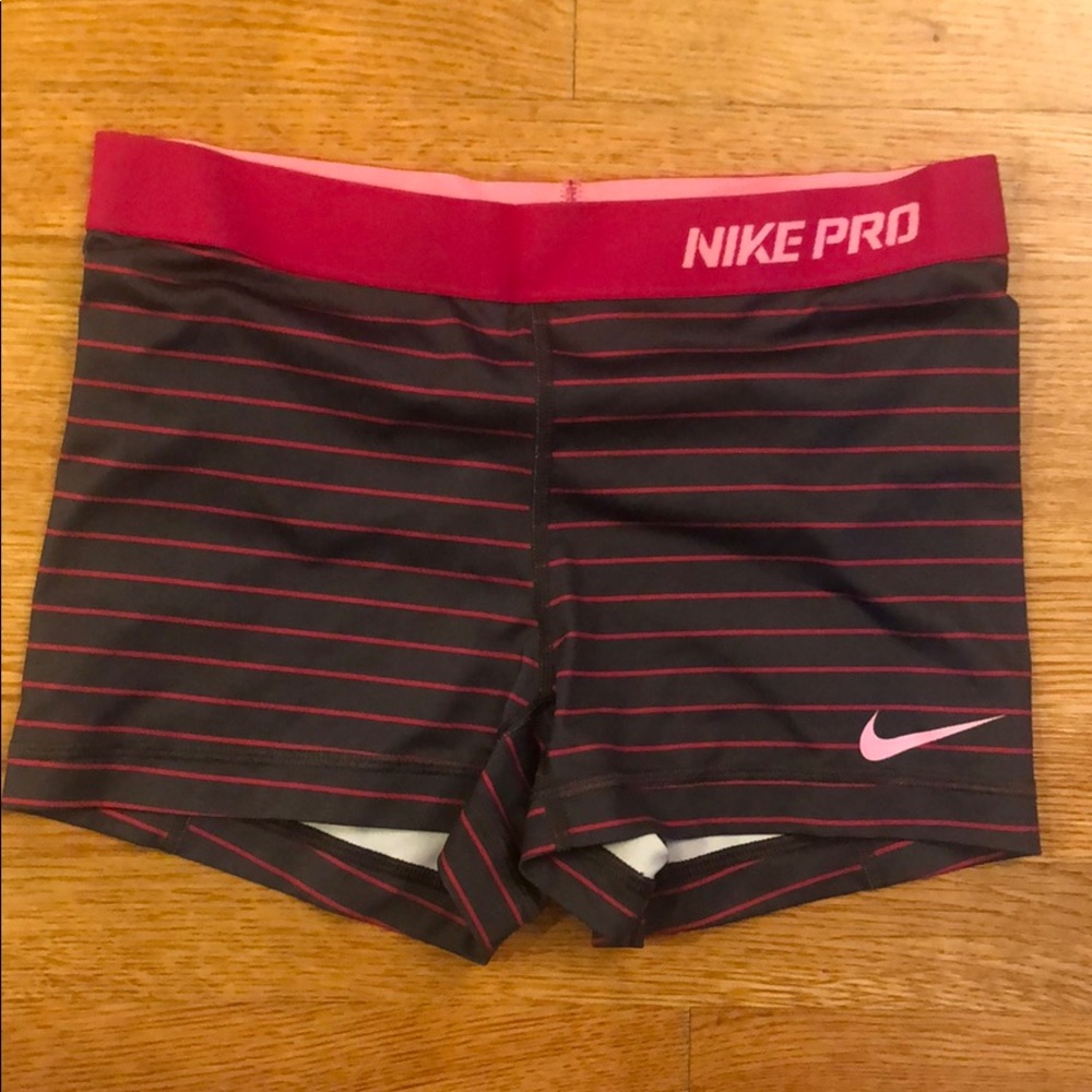 Nike pro grey and pink striped spandex